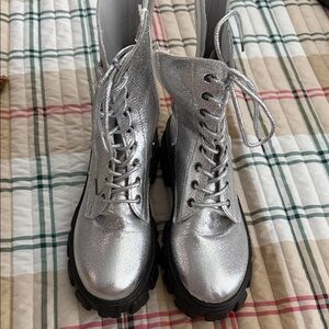Silver Lace-Up Women's Boots